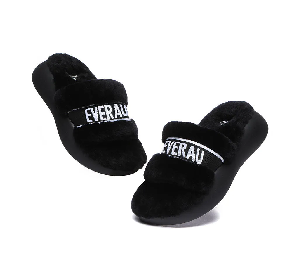 High Platform Sheepskin Wool Slides Women Flossy Slipper