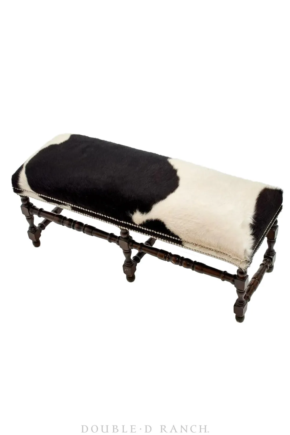 Home, Furniture, Bench, Hair On Cowhide, Turned Leg Frame, Nailheads, Vintage, 233