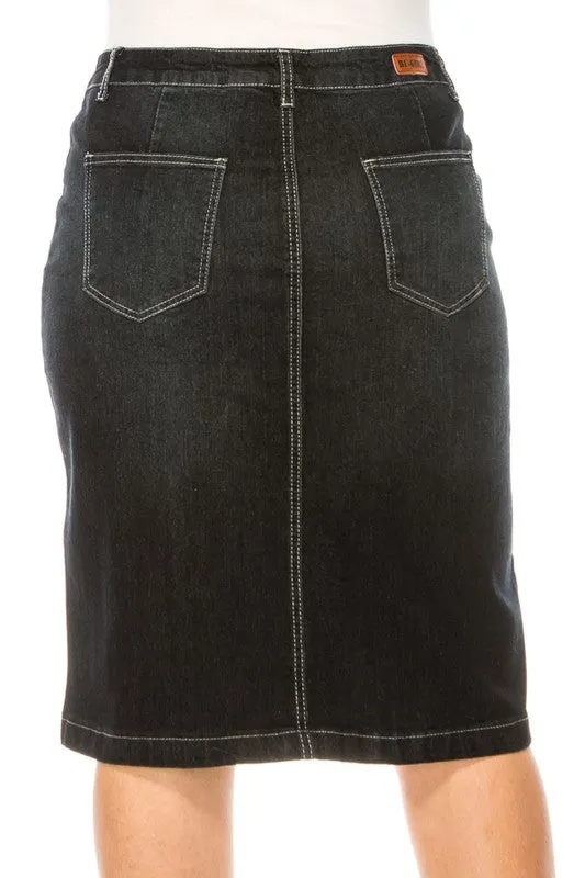 Jennifer Black Wash Stretch Jean Skirt (Five Front Stripes)