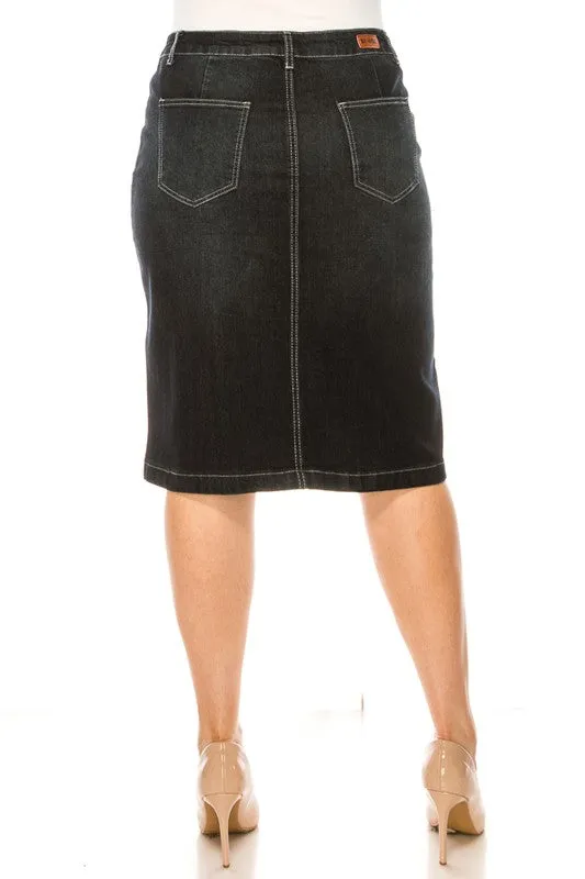 Jennifer Black Wash Stretch Jean Skirt (Five Front Stripes)