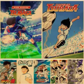 Kraft Paper Captain Tsubasa Poster Painting Prints Classic Wall Art Vintage Mural For Family Children Room Decoration Pictures