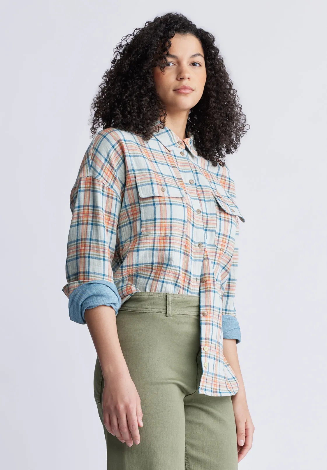 Malena Women’s Long Sleeve Plaid Shirt in Beige - WT0081P