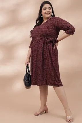 Maroon Printed True Wrap Dress