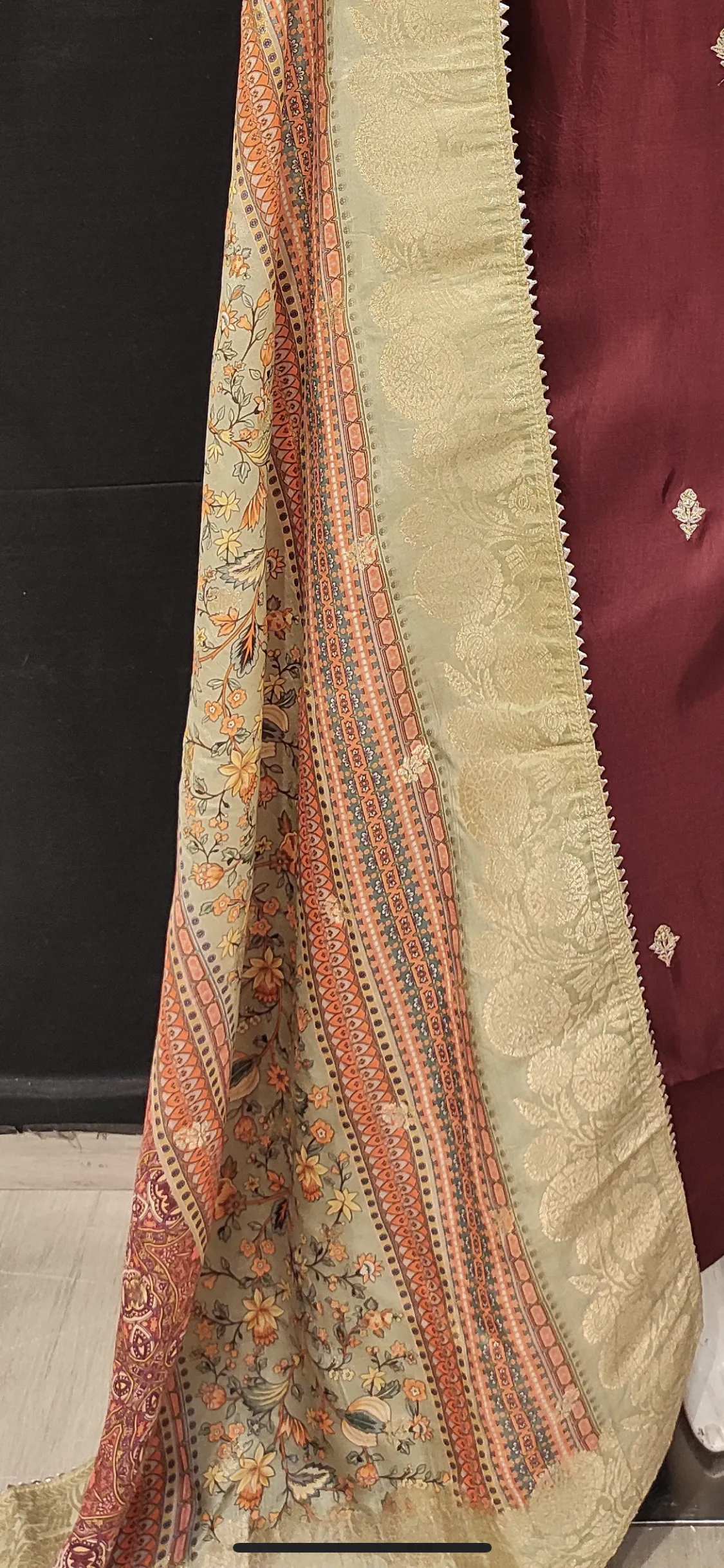 Maroon Silk Semi Stitched Suit with Printed Dupatta