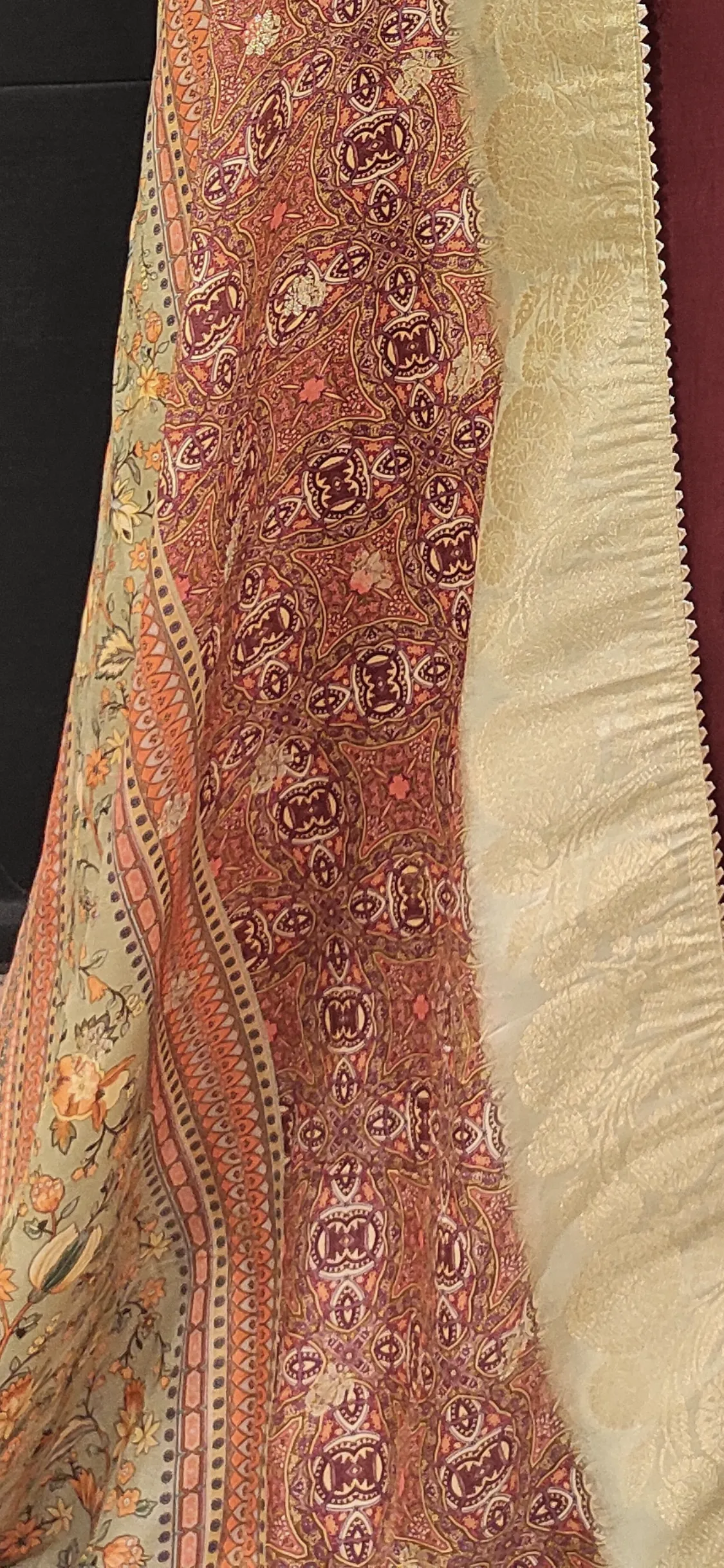 Maroon Silk Semi Stitched Suit with Zari Work and Dupatta