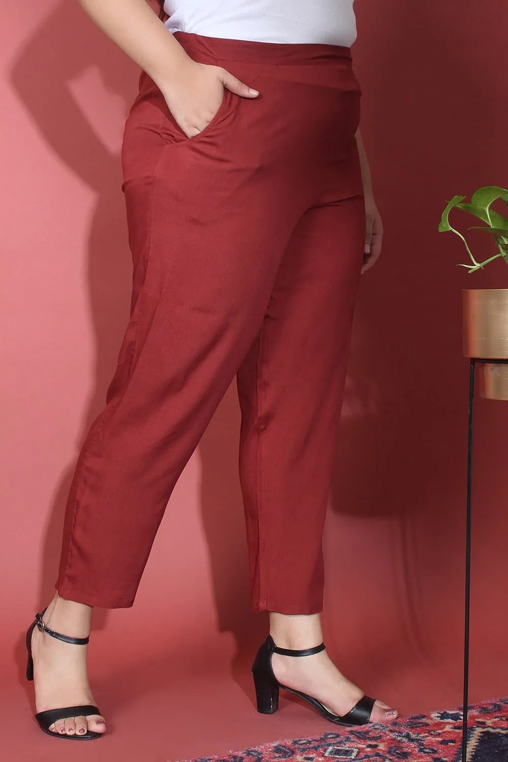 Maroon Straight Fit Pants