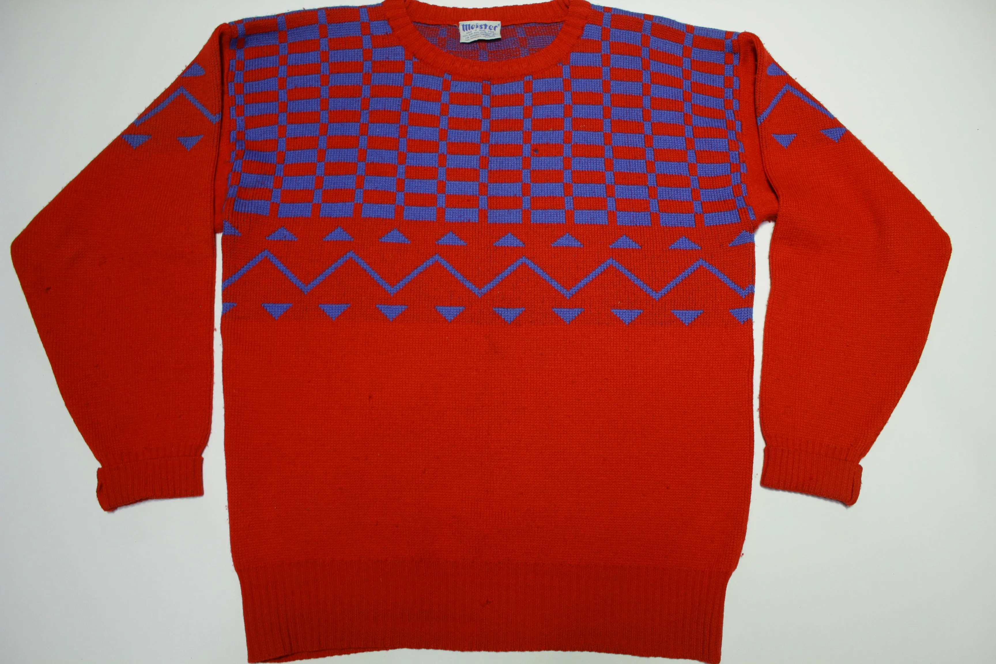 Meister Vintage 70's Distressed Ski Geometric Pattern Retro Wool Sweater