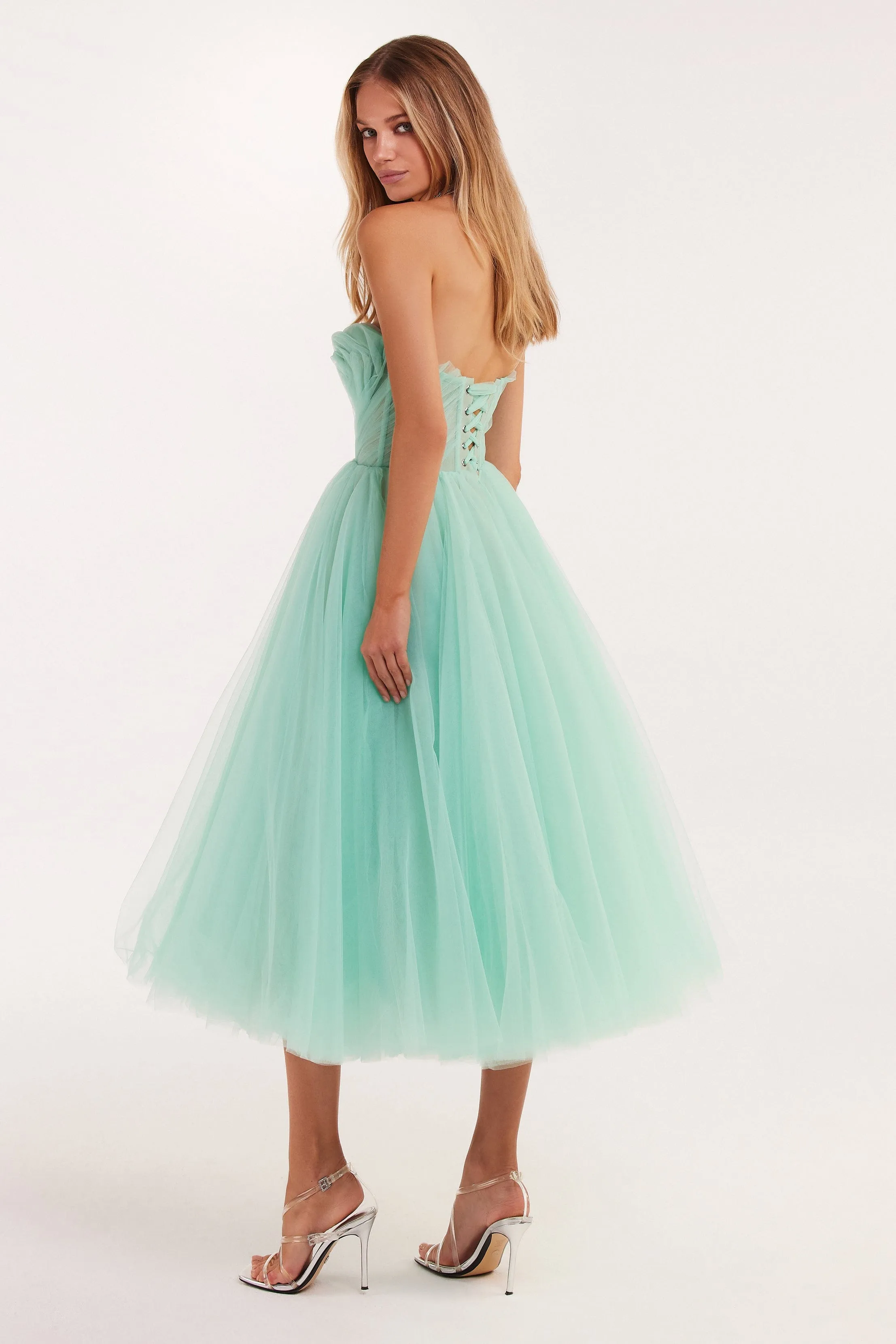 Mint green tender midi tulle dress