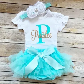 Monogrammed outfit-aqua