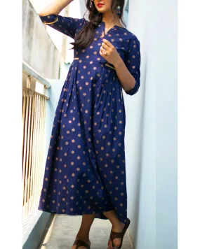 Navy Side Pleat Kurta