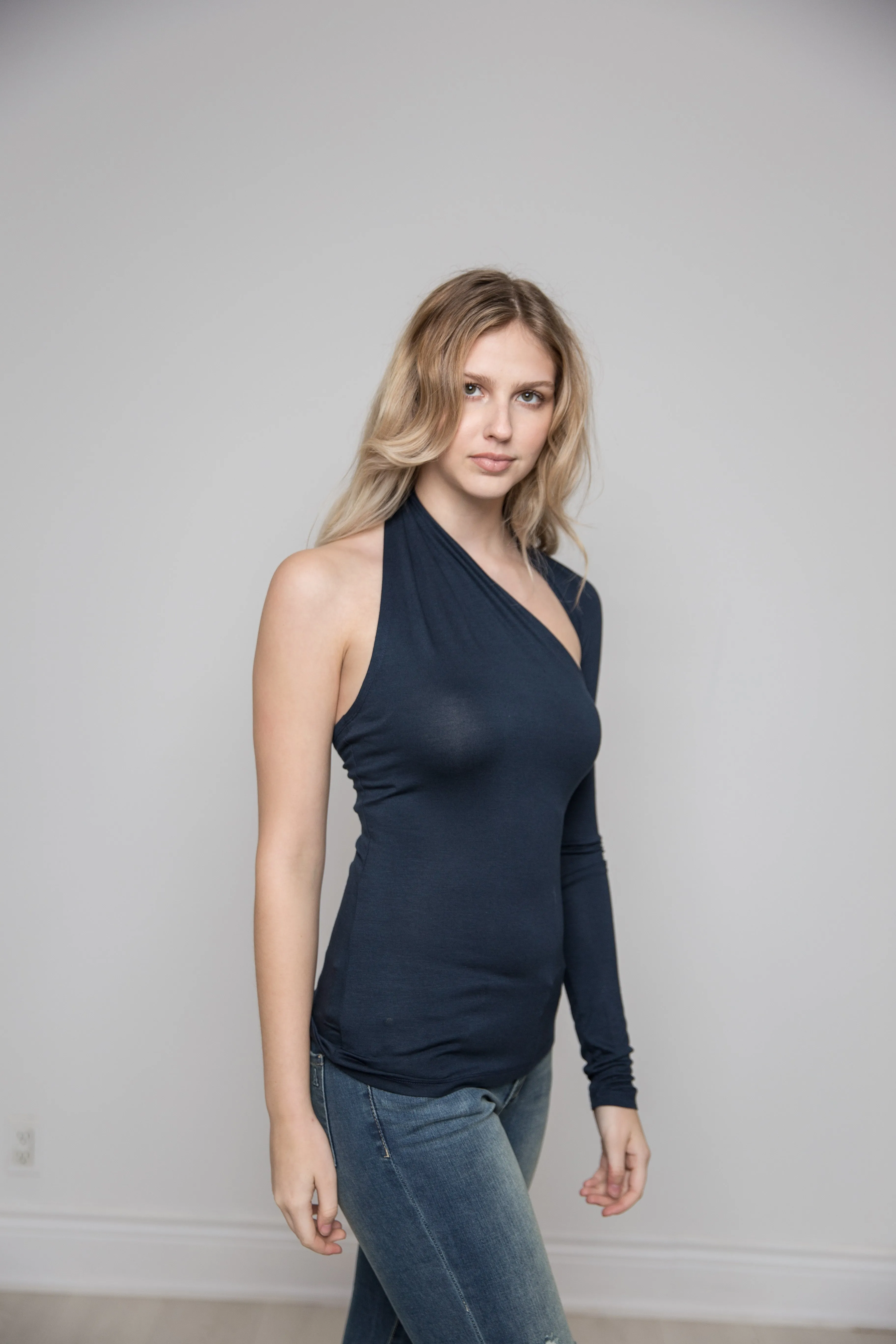 One Shoulder Top in Dark Blue