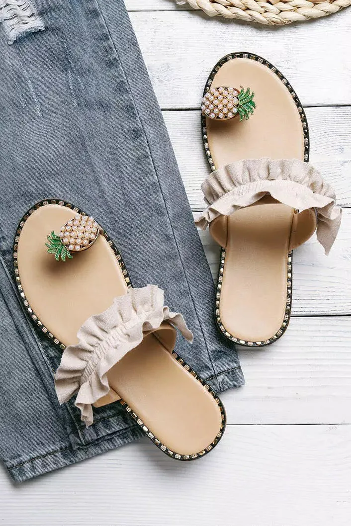 Pineapple Sandals Clip Toe Flip Flops Toe Ring Casual Flat Beach Shoes