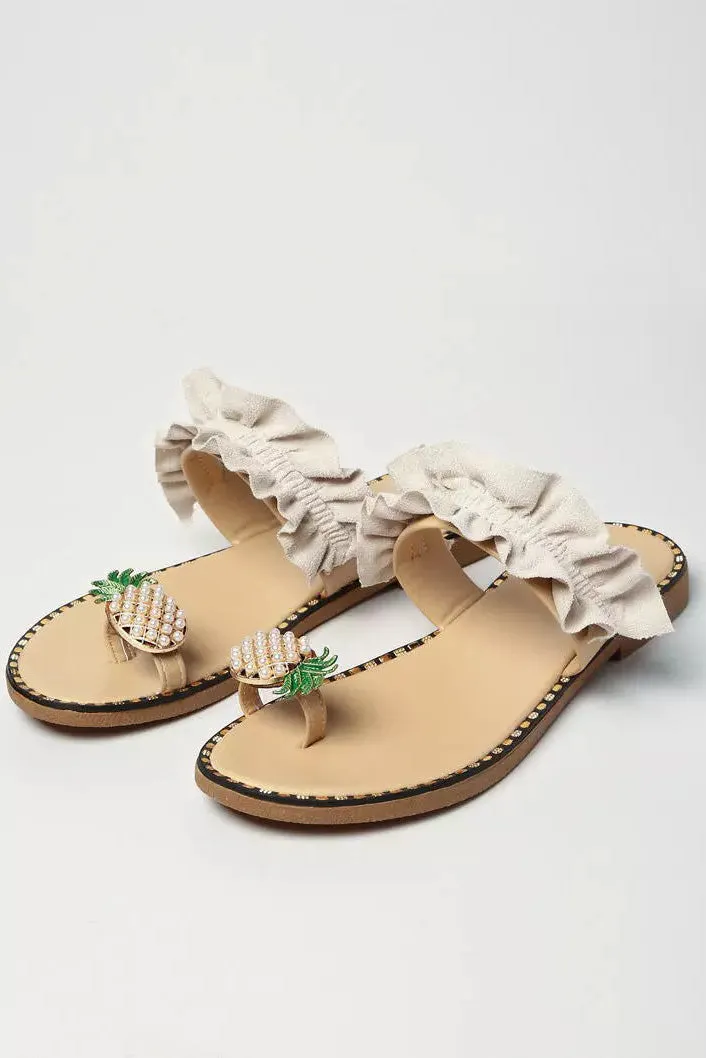 Pineapple Sandals Clip Toe Flip Flops Toe Ring Casual Flat Beach Shoes