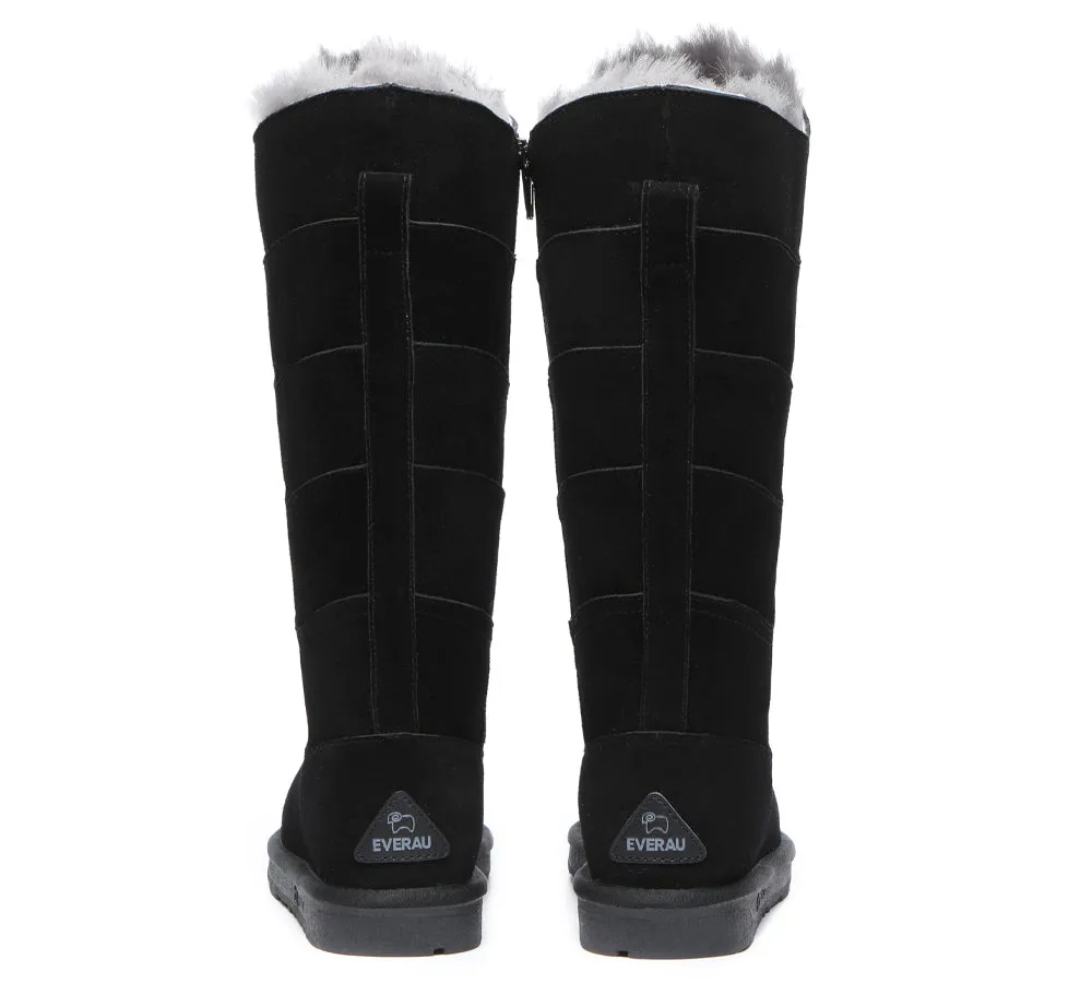 Premium Australian Sheepskin Knee High Zipper Boots Women Swanston 5 Panel