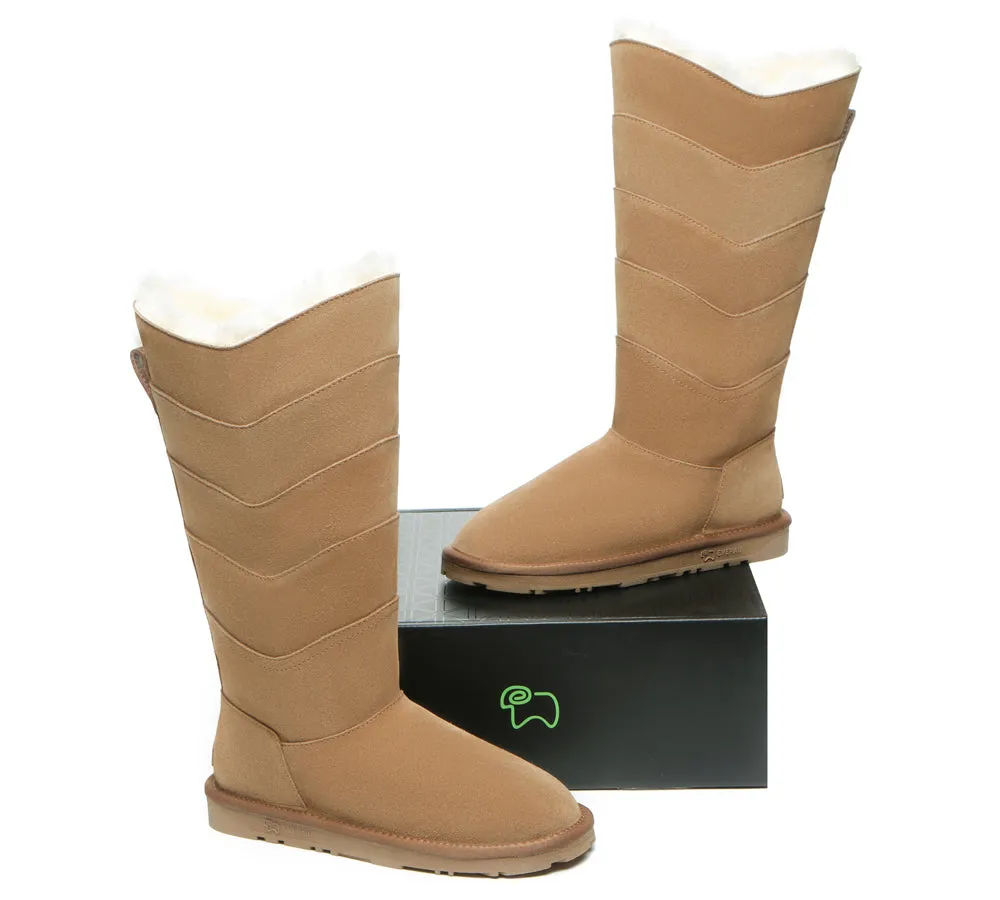 Premium Australian Sheepskin Knee High Zipper Boots Women Swanston 5 Panel