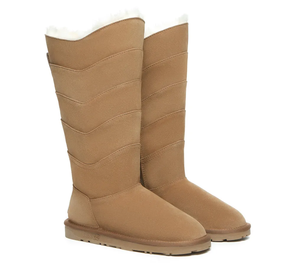 Premium Australian Sheepskin Knee High Zipper Boots Women Swanston 5 Panel