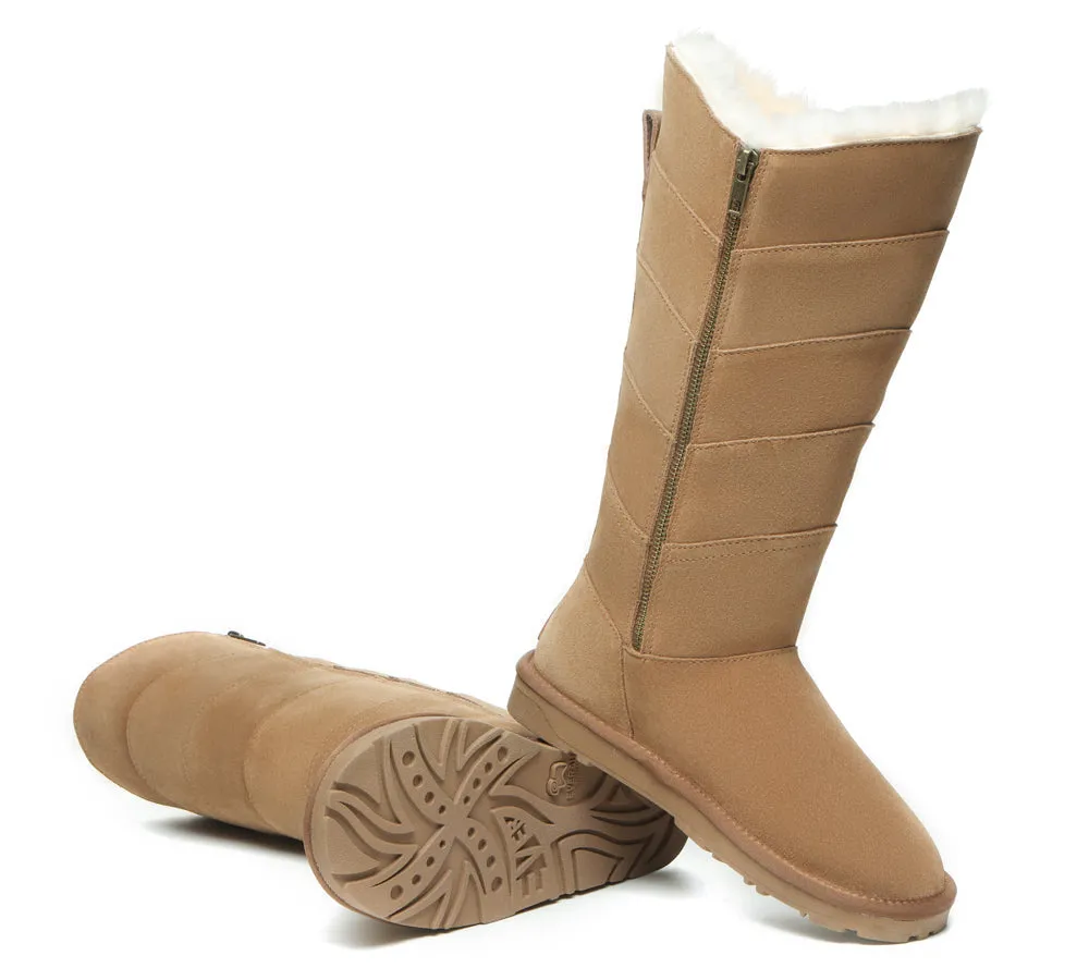 Premium Australian Sheepskin Knee High Zipper Boots Women Swanston 5 Panel