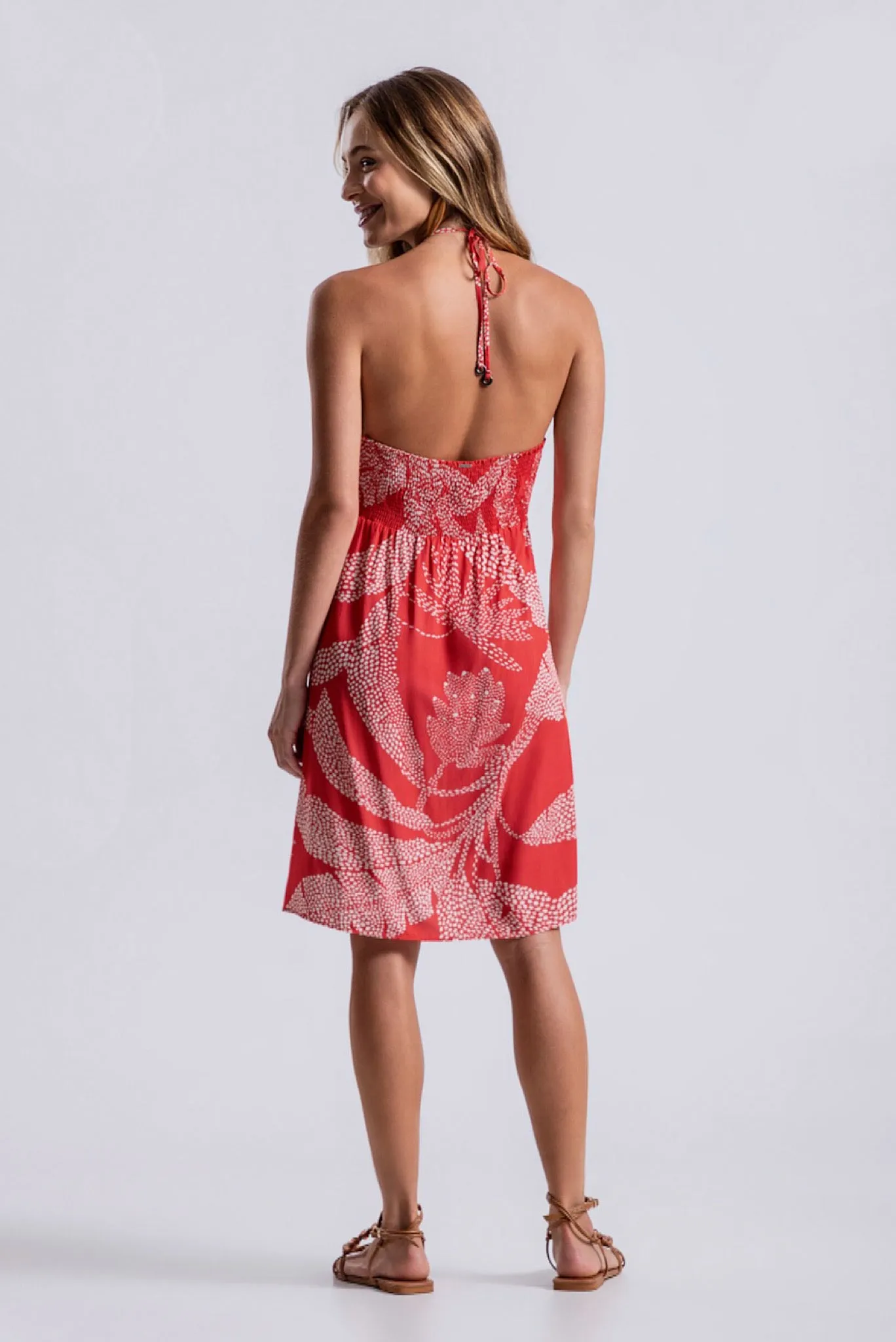 Red Palm Halter Dress