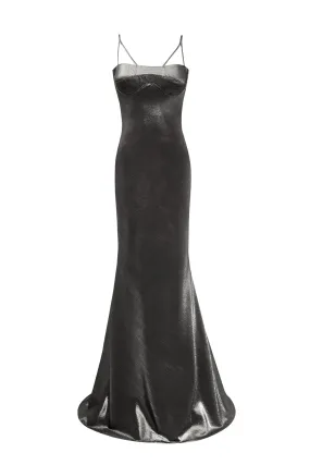 Shimmering graphite maxi dress