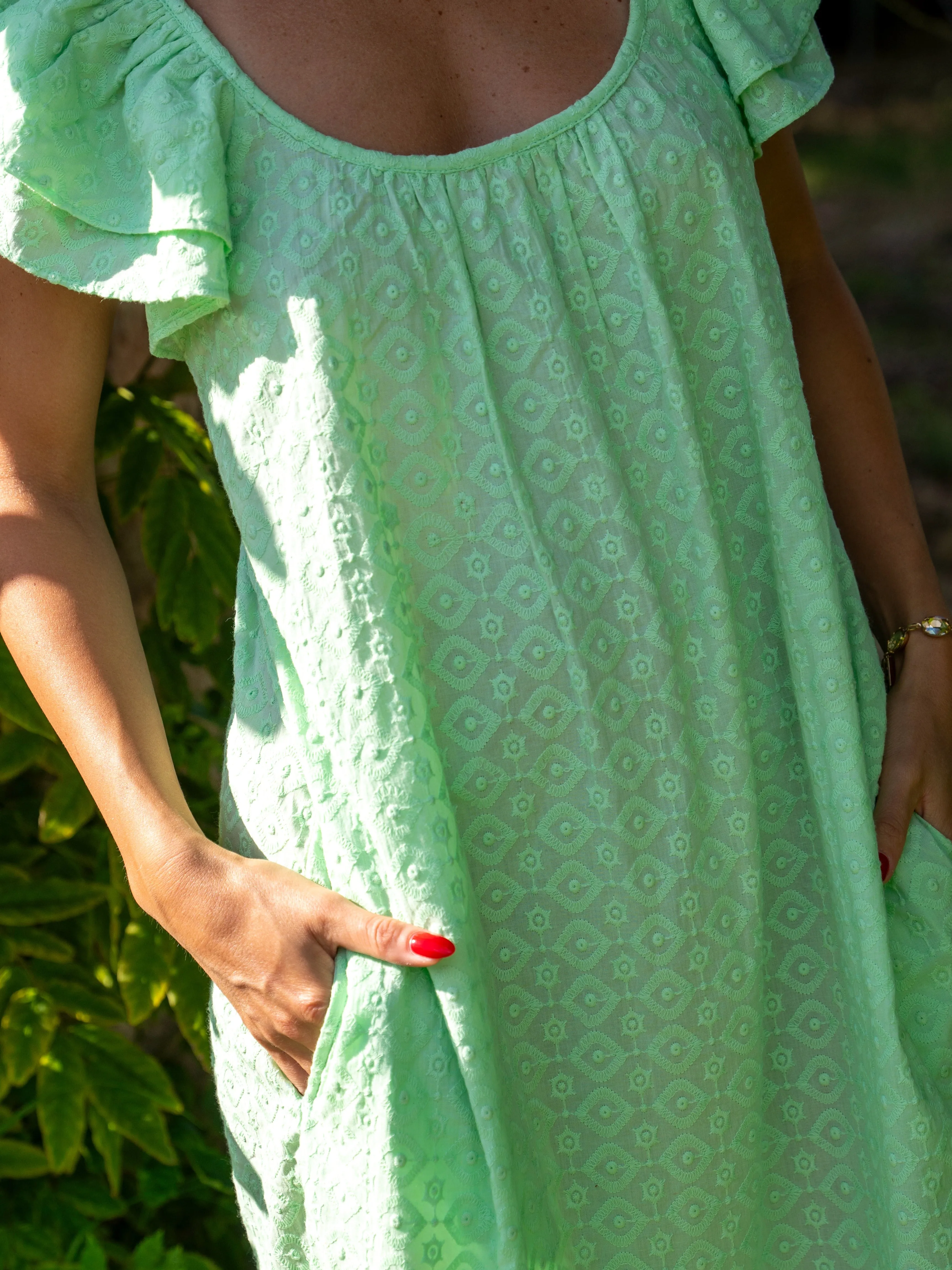 ‘SOUL’ BRODERIE ANGLAISE DRESS IN MOJITO