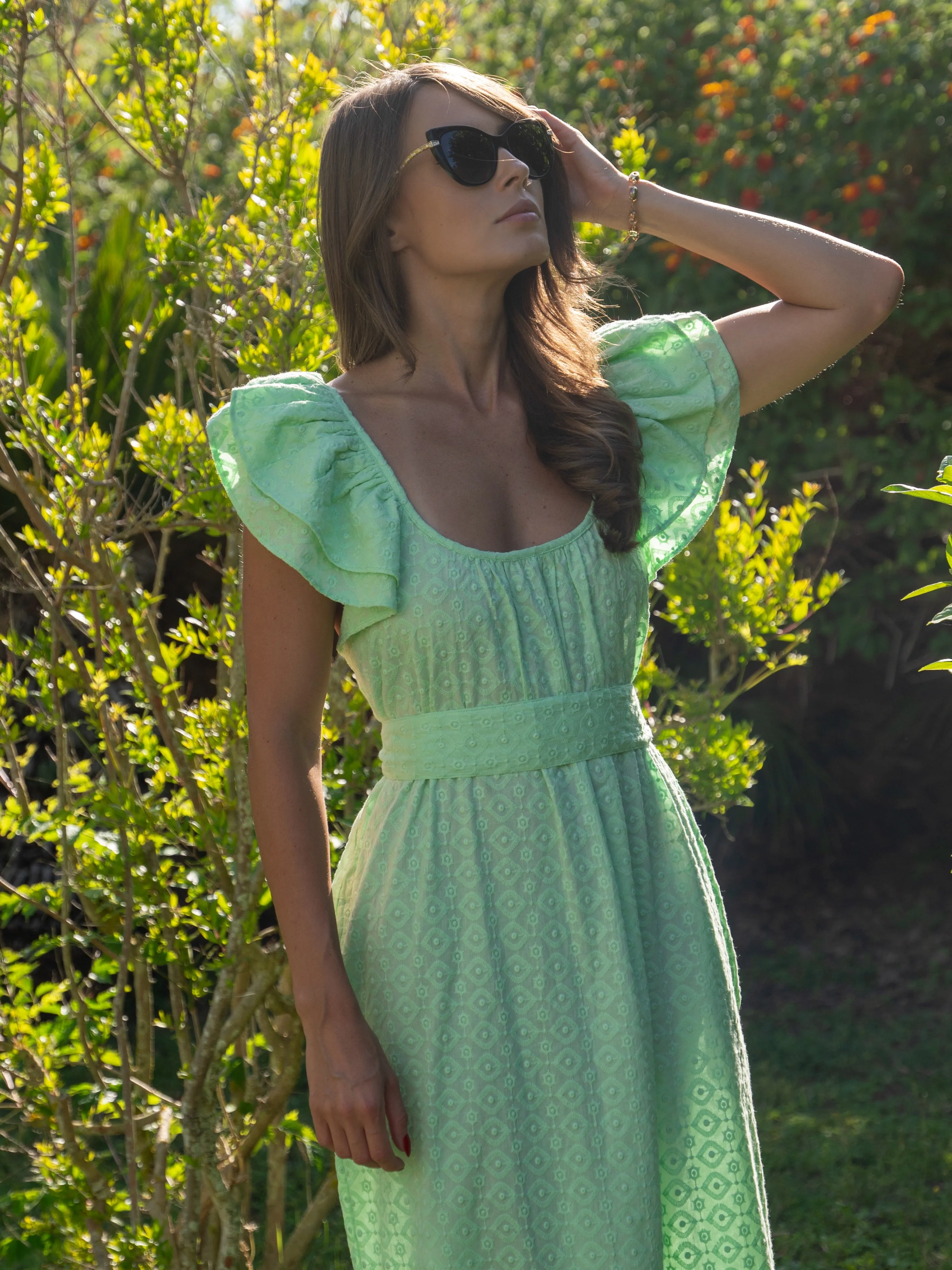 ‘SOUL’ BRODERIE ANGLAISE DRESS IN MOJITO