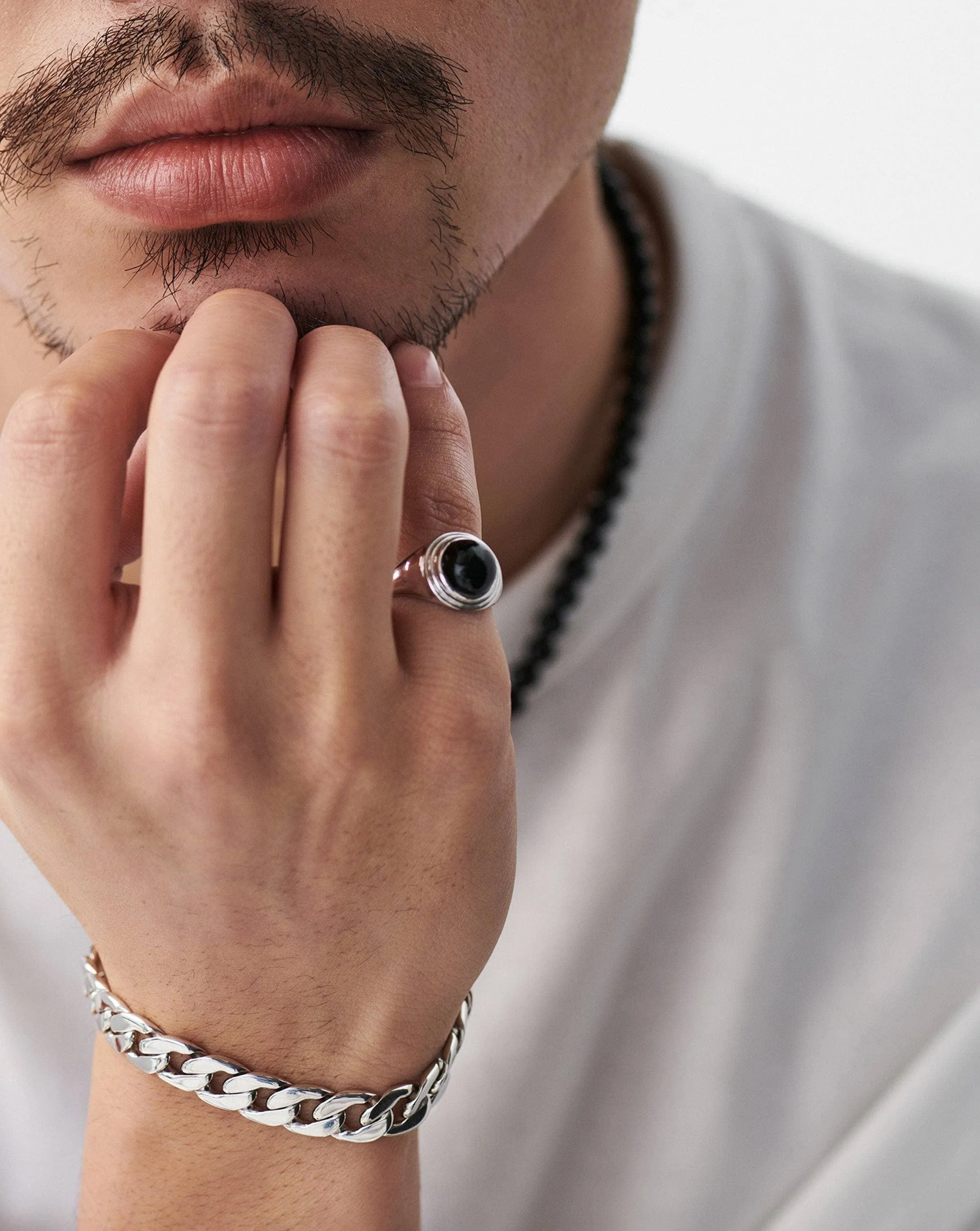 Sphere Ridge Ring | Silver Plated/Black Onyx