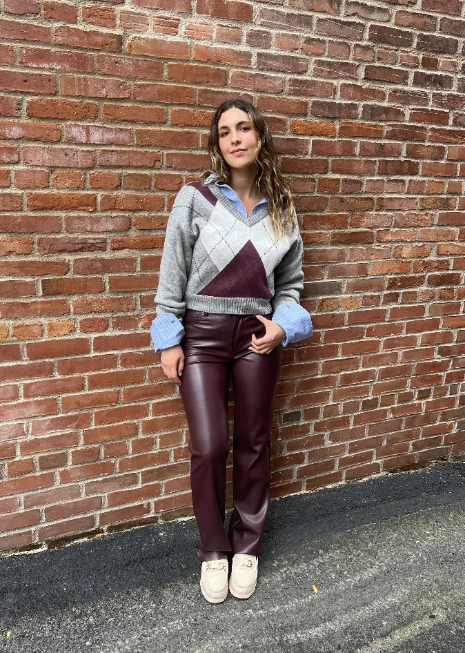 Steve Madden High Rise Straight Leg Faux Leather Maroon Loren Pants