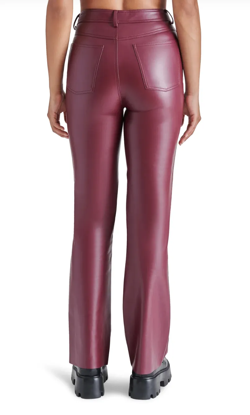 Steve Madden High Rise Straight Leg Faux Leather Maroon Loren Pants