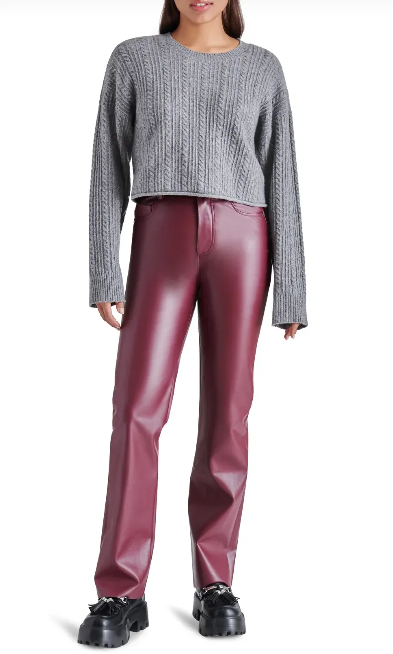 Steve Madden High Rise Straight Leg Faux Leather Maroon Loren Pants