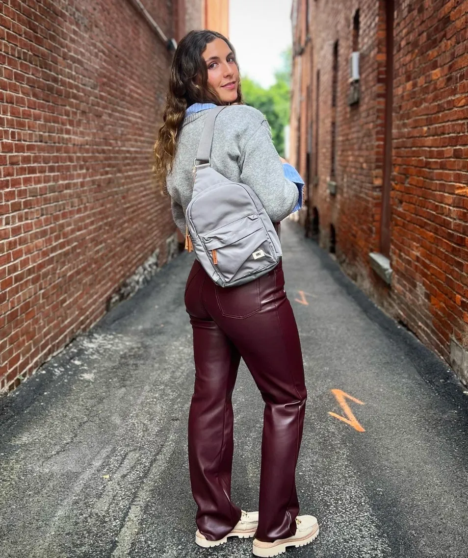 Steve Madden High Rise Straight Leg Faux Leather Maroon Loren Pants