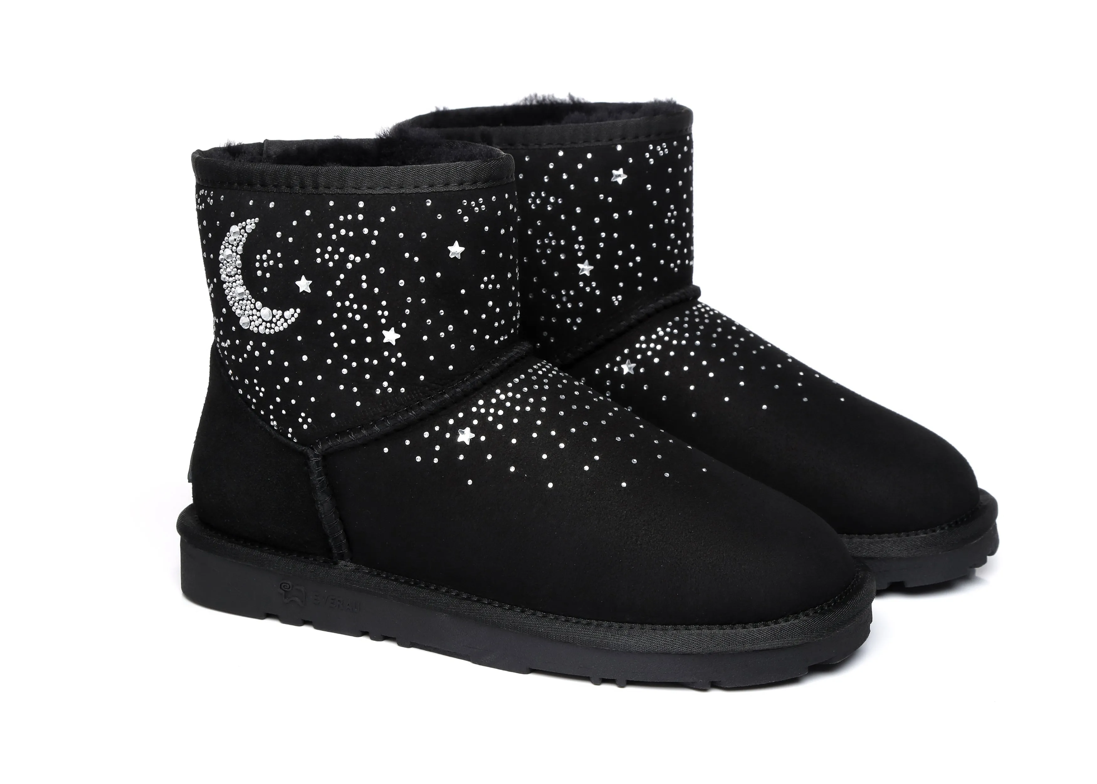 Stud Diamond Mini Sheepskin Boots Women Mercury