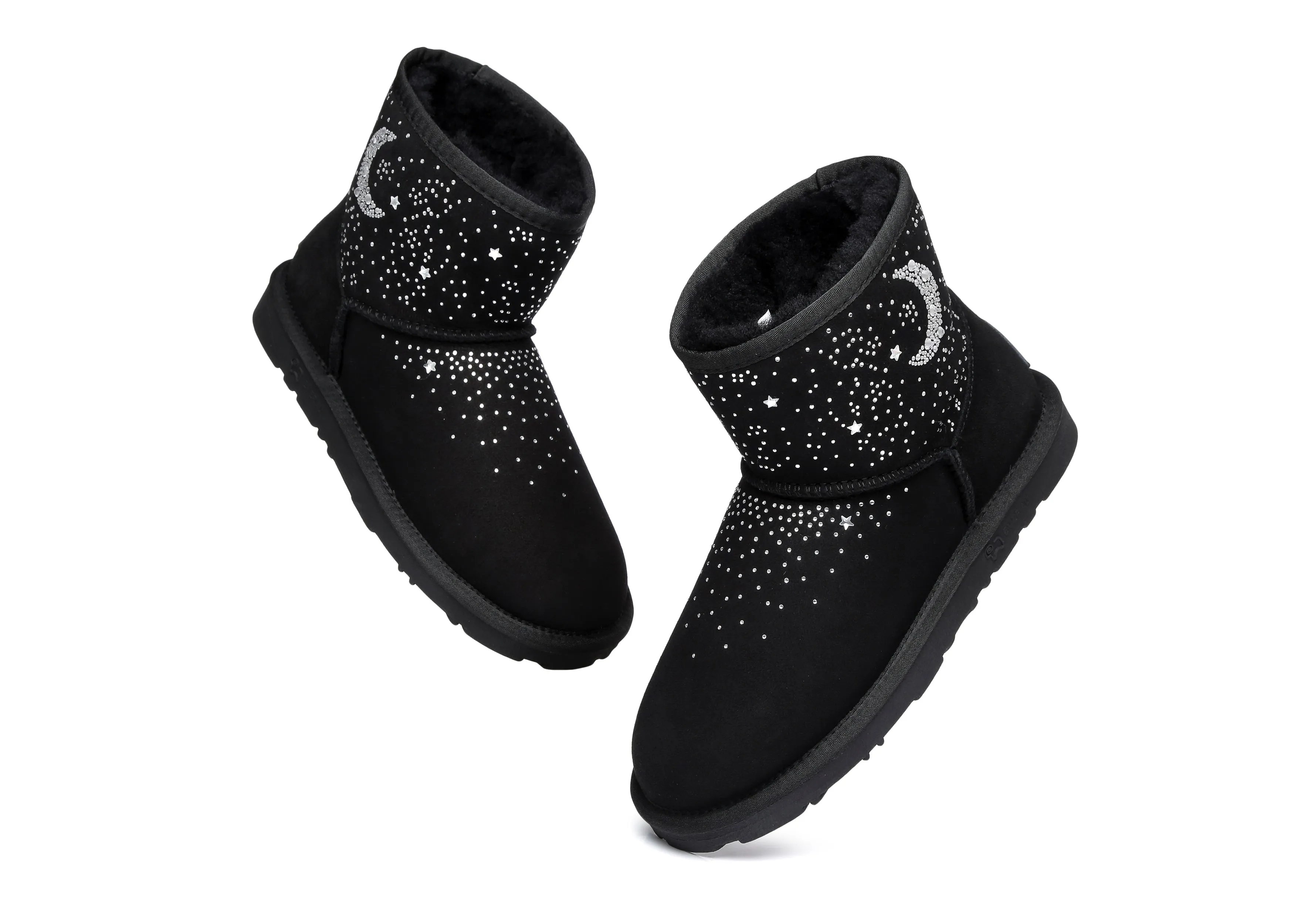 Stud Diamond Mini Sheepskin Boots Women Mercury