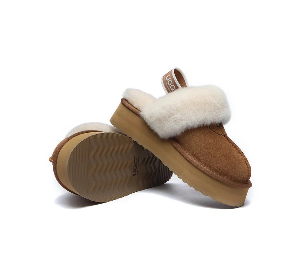 UGG Slipper Women Sheepskin Wool Removable Strap Slingback Waffle Platform Sandals