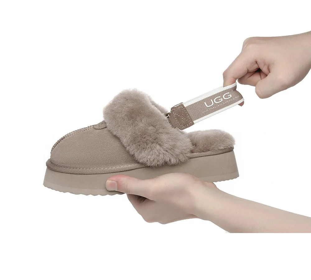 UGG Slipper Women Sheepskin Wool Removable Strap Slingback Waffle Platform Sandals