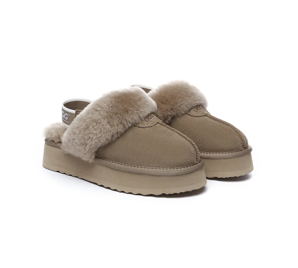 UGG Slipper Women Sheepskin Wool Removable Strap Slingback Waffle Platform Sandals