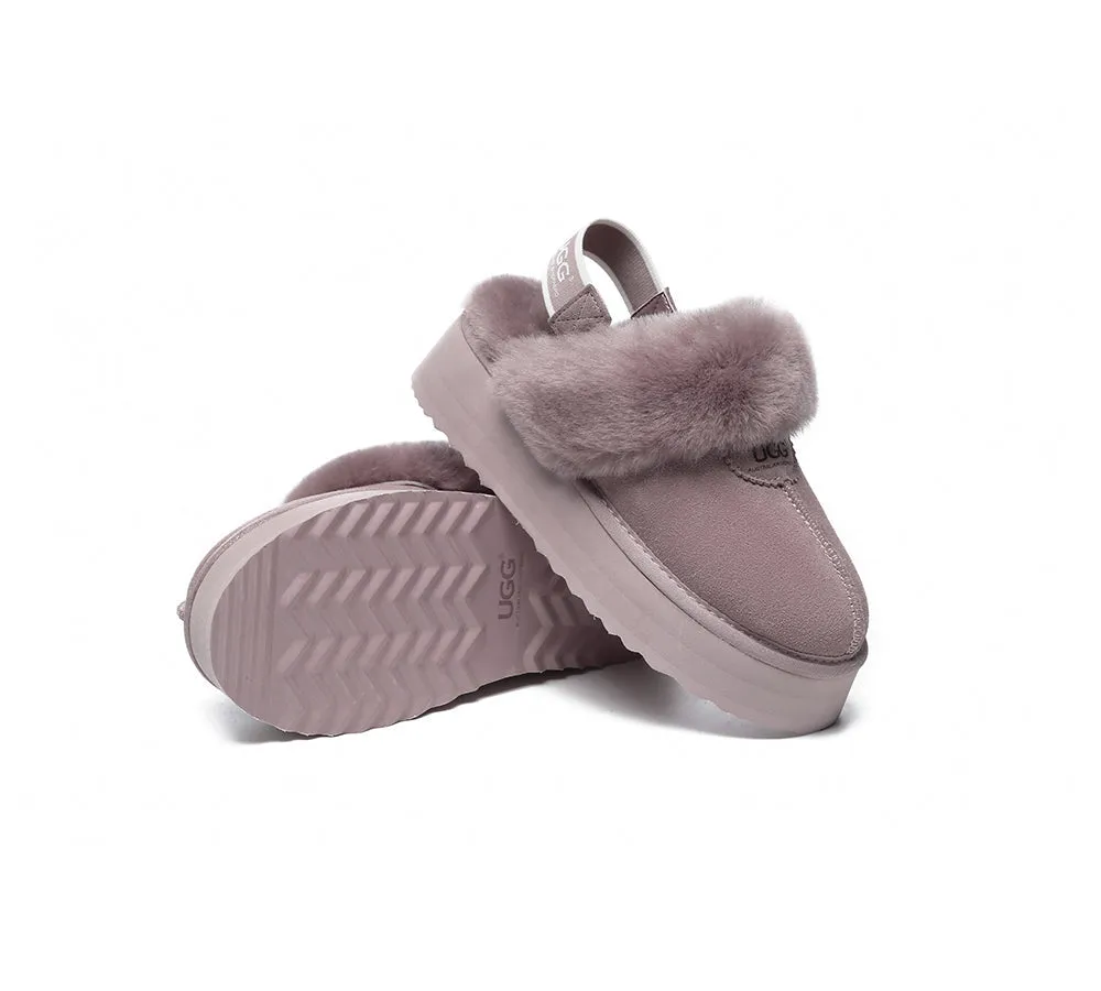 UGG Slipper Women Sheepskin Wool Removable Strap Slingback Waffle Platform Sandals