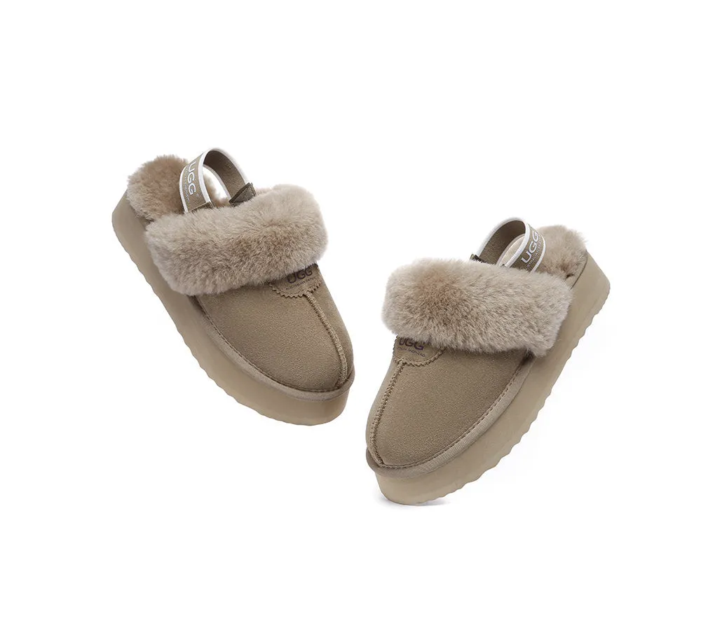 UGG Slipper Women Sheepskin Wool Removable Strap Slingback Waffle Platform Sandals