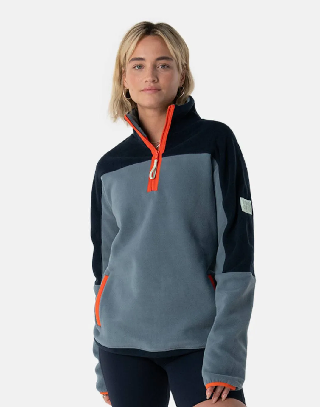 Unisex Half Zip Polar Fleece in Stone Blue