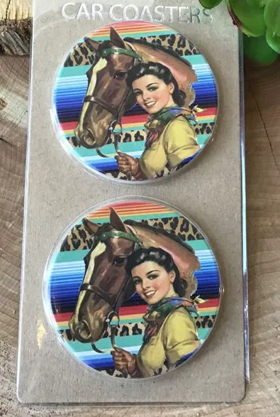 Vintage Cowgirl Car Coasters