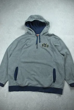 Vintage Nike Team Embroidered BYU 1/4 Zip Hoodie XXL