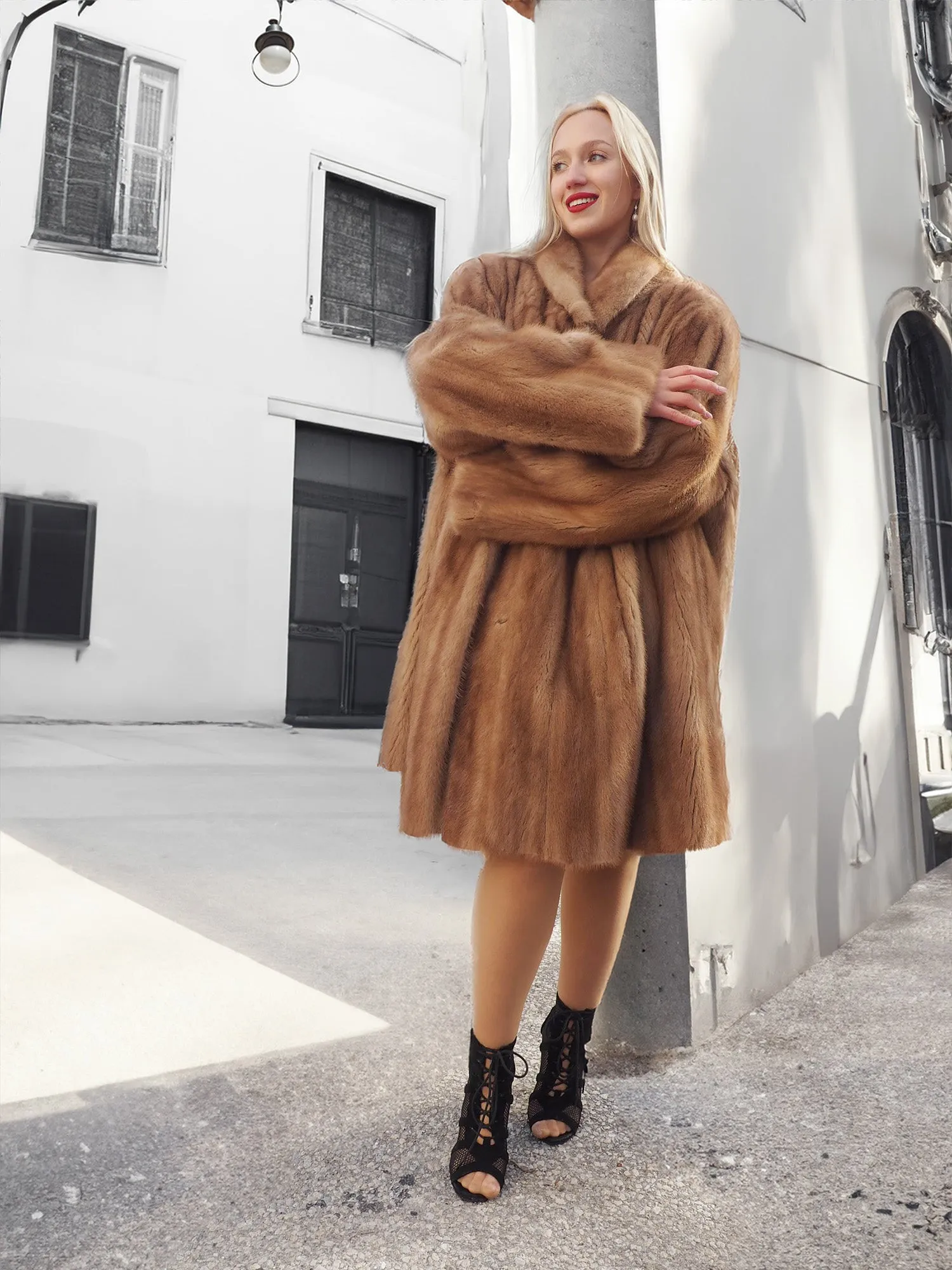 Vintage Pastel Canadian Brown Mink Fur Coat 88 Swing Stroller XL/3XL