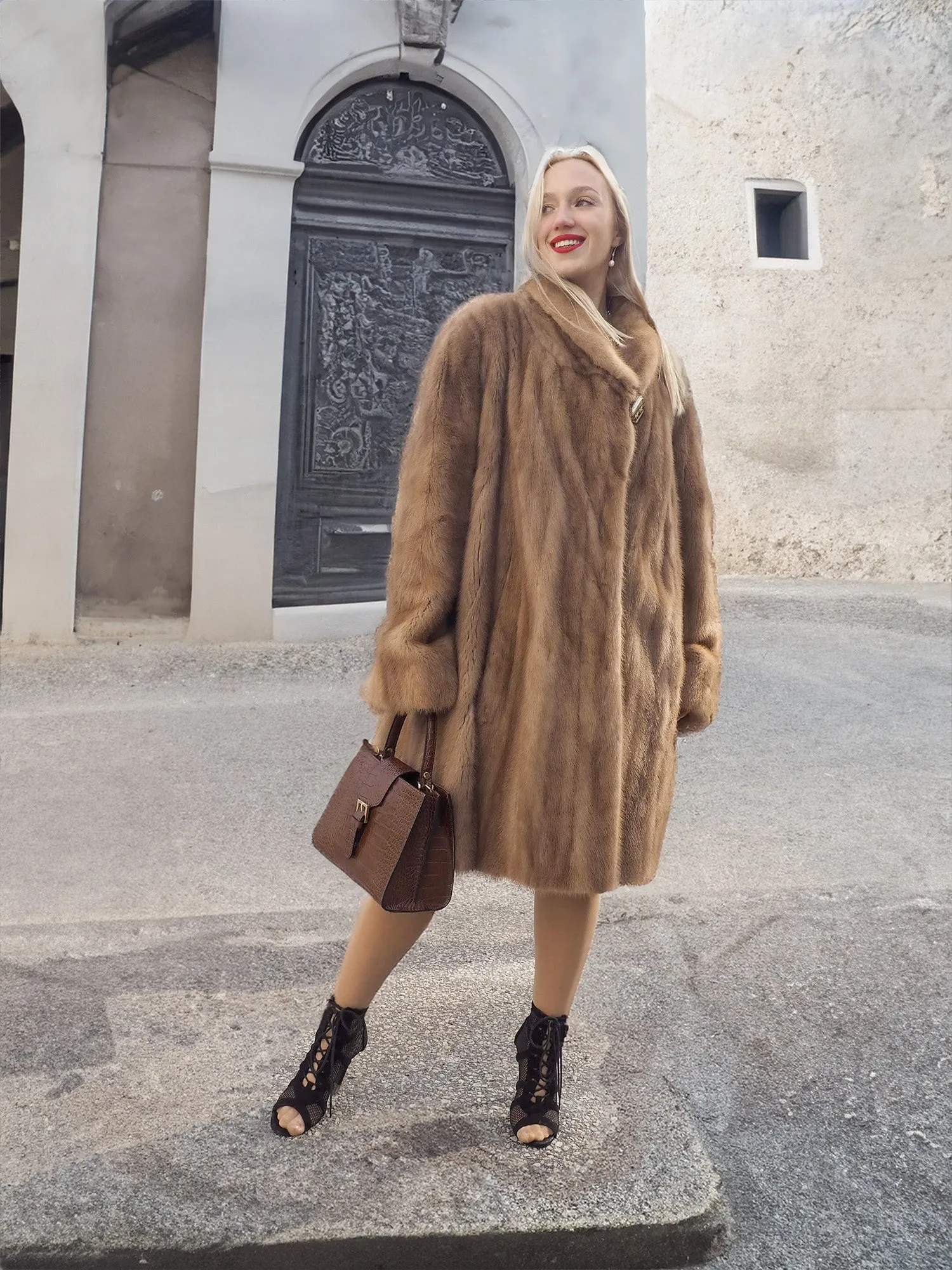 Vintage Pastel Canadian Brown Mink Fur Coat 88 Swing Stroller XL/3XL