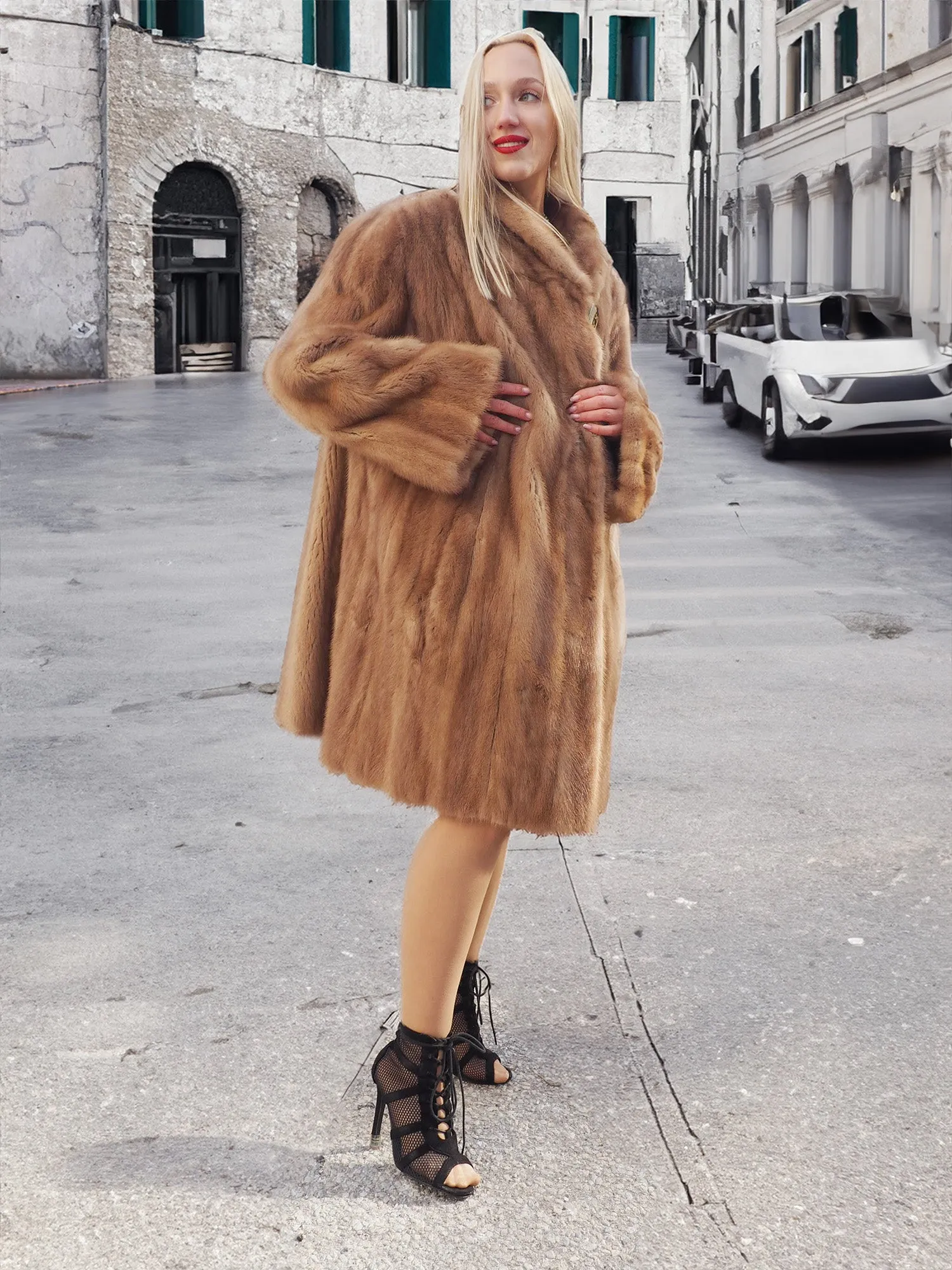 Vintage Pastel Canadian Brown Mink Fur Coat 88 Swing Stroller XL/3XL