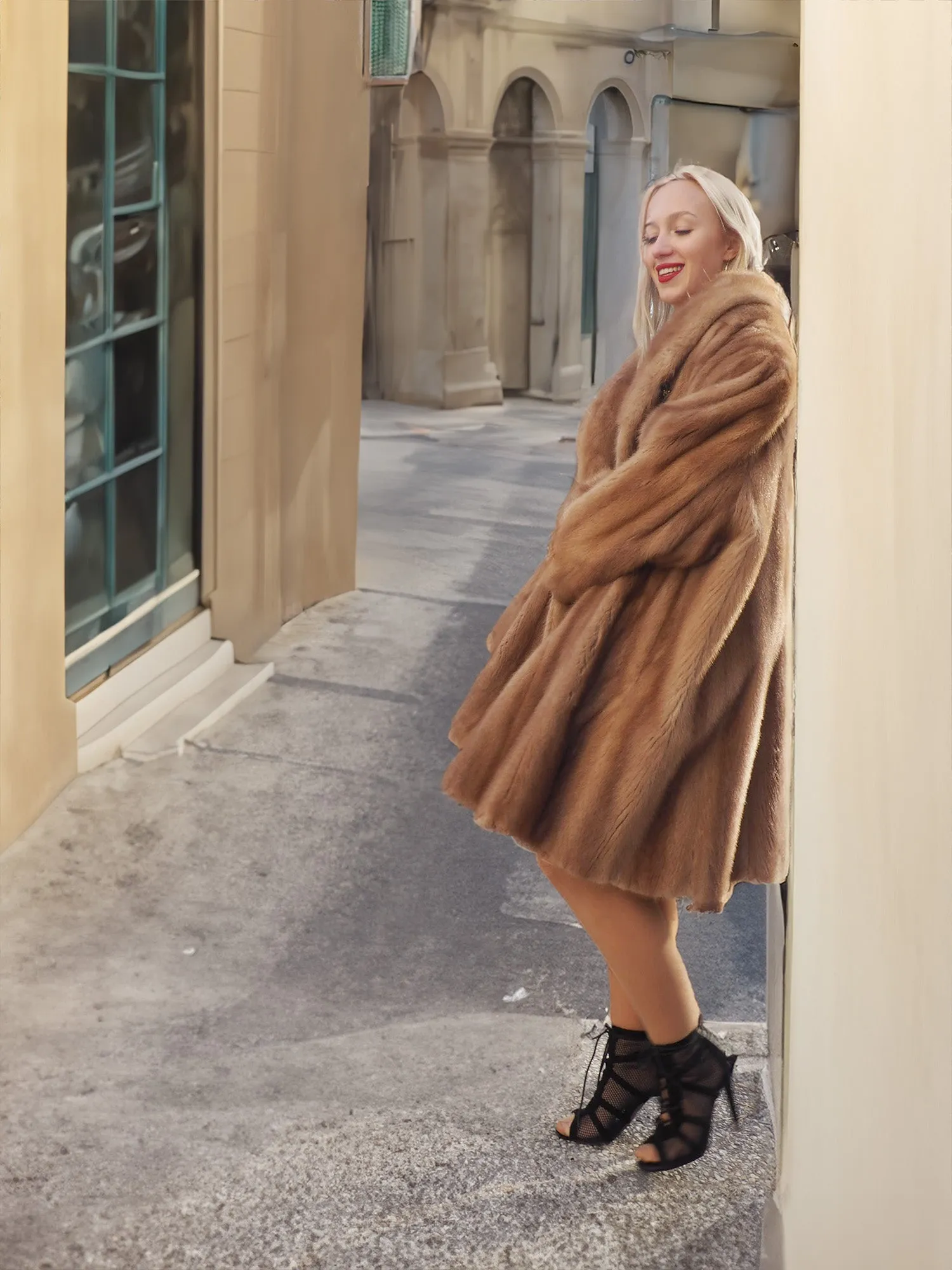 Vintage Pastel Canadian Brown Mink Fur Coat 88 Swing Stroller XL/3XL