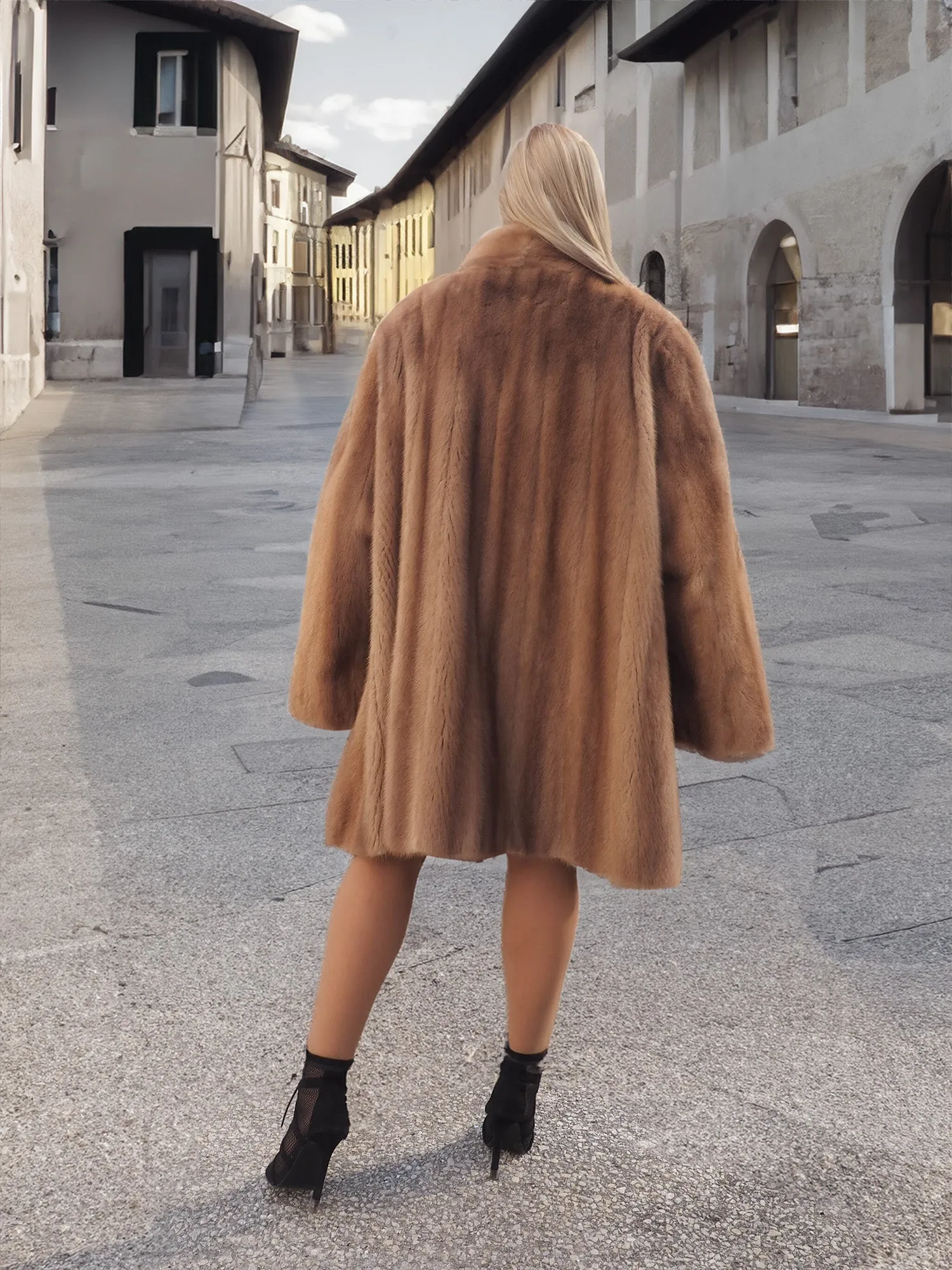 Vintage Pastel Canadian Brown Mink Fur Coat 88 Swing Stroller XL/3XL