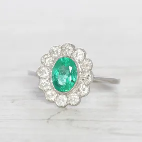 Vintage Style 1.10 Carat Emerald and Diamond Cluster