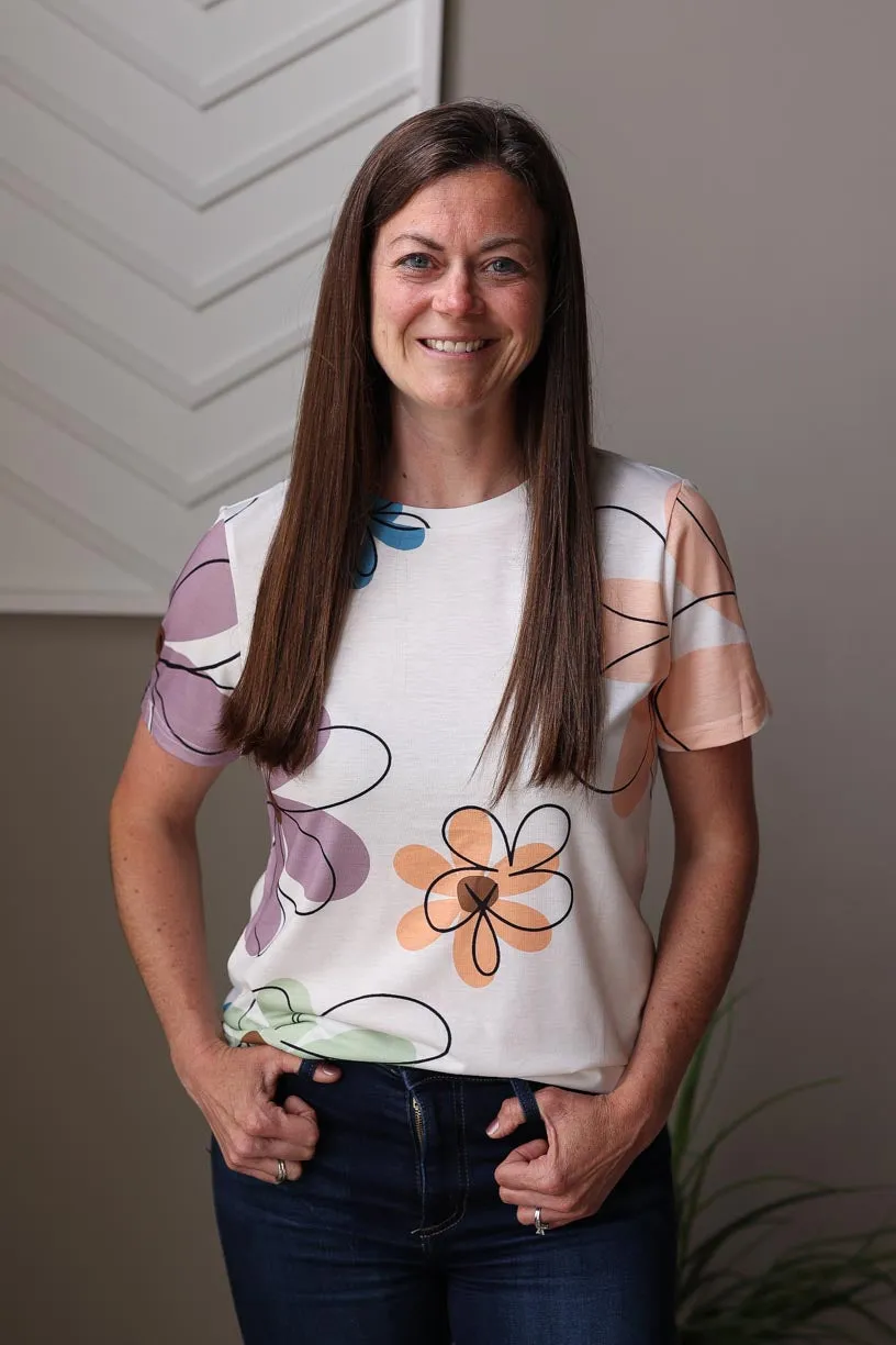 White Flower Print Top