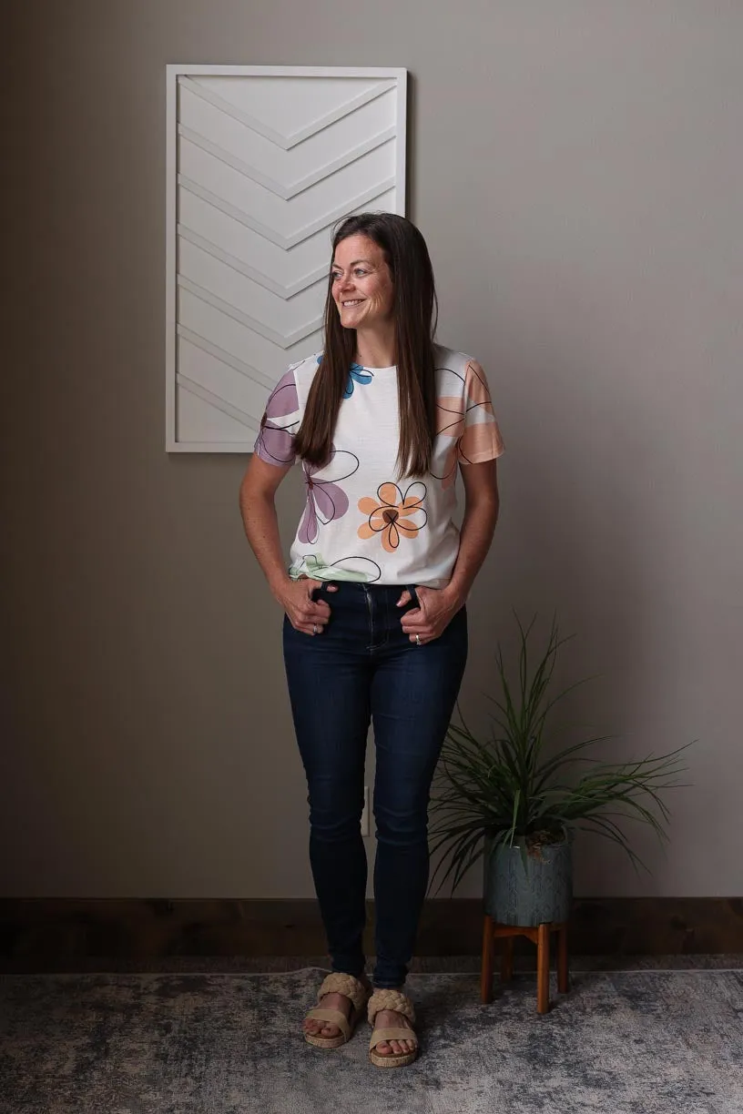 White Flower Print Top