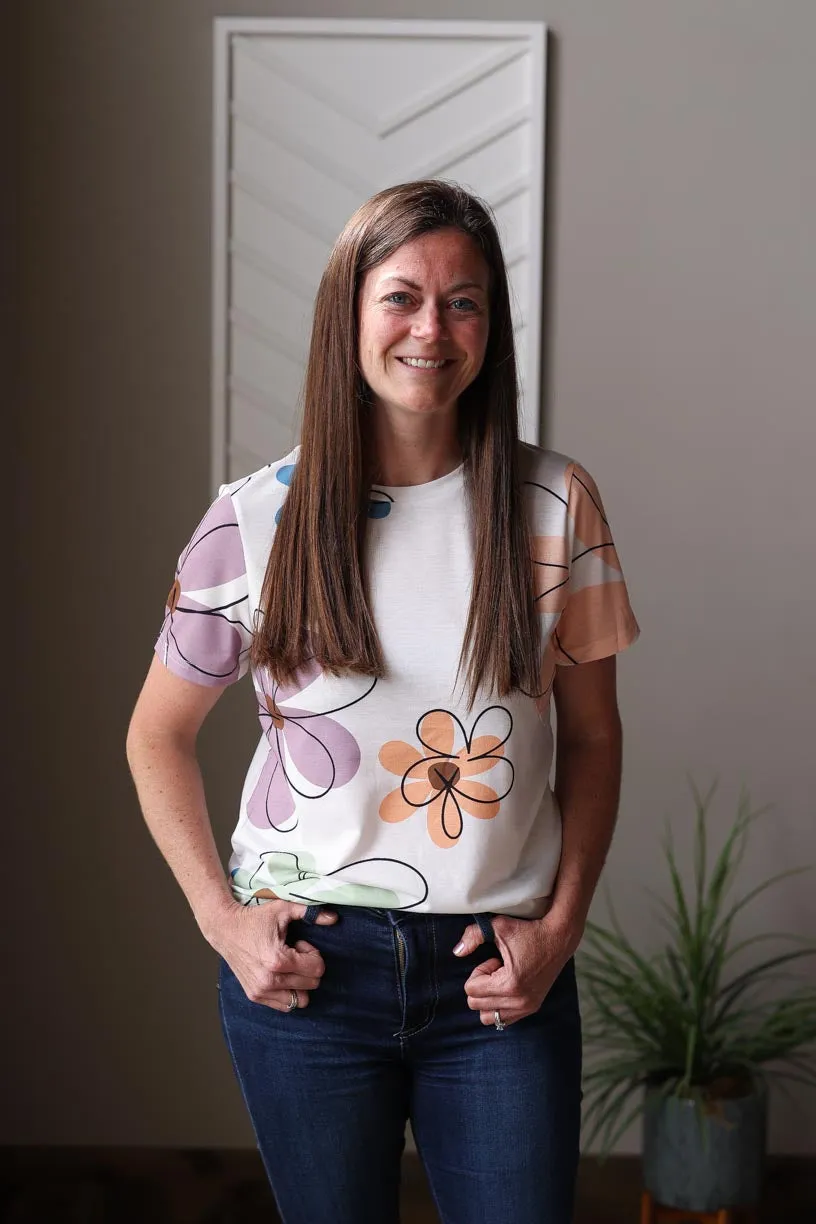 White Flower Print Top