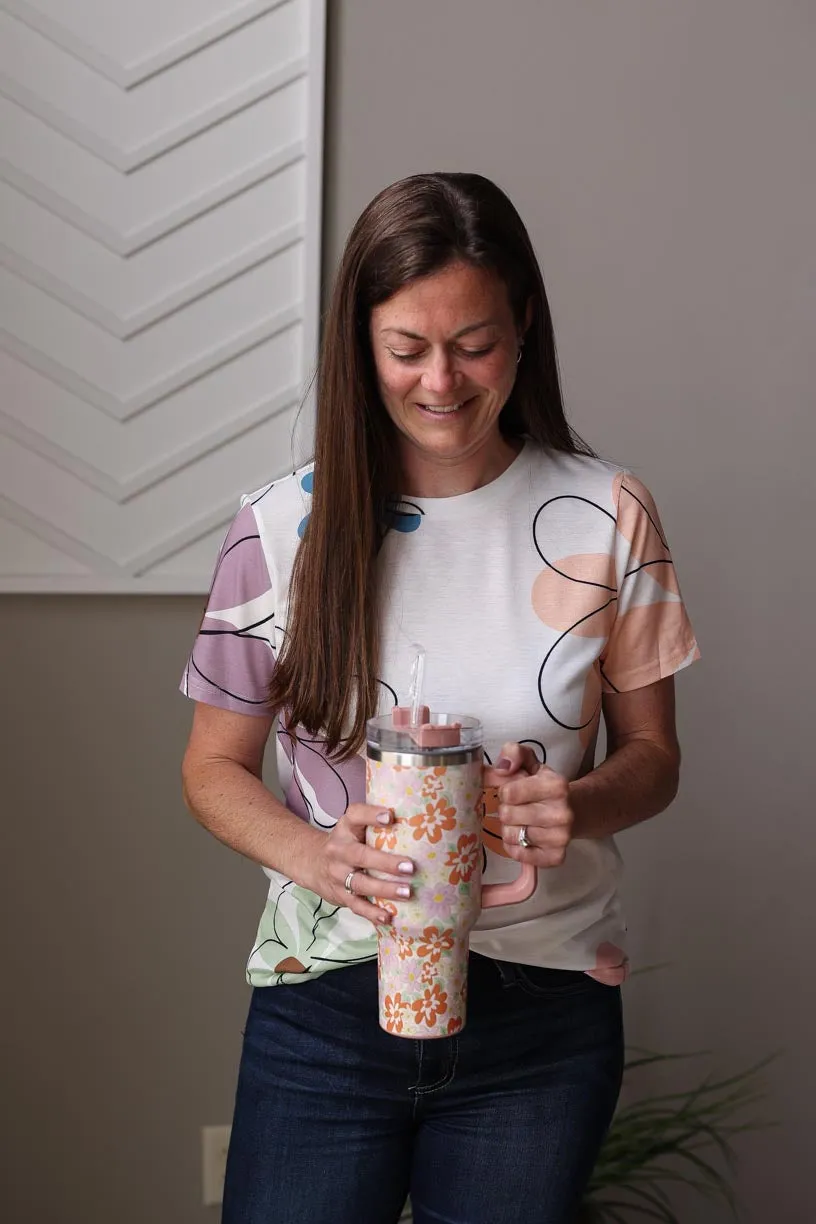 White Flower Print Top